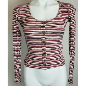 Aero Long Sleeved Striped Shirt Red Black White Decorative Buttons S EUC